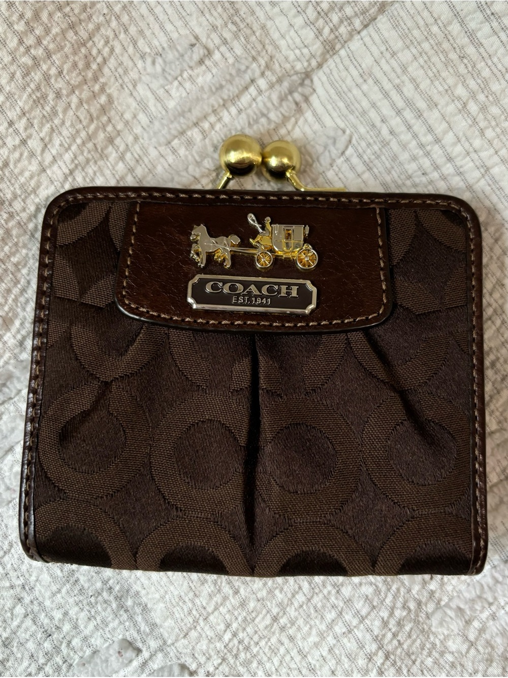 Coach Brown Signature Canvas Kiss-Lock Wallet
